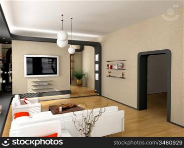 modern interior design (privat apartment 3d rendering)