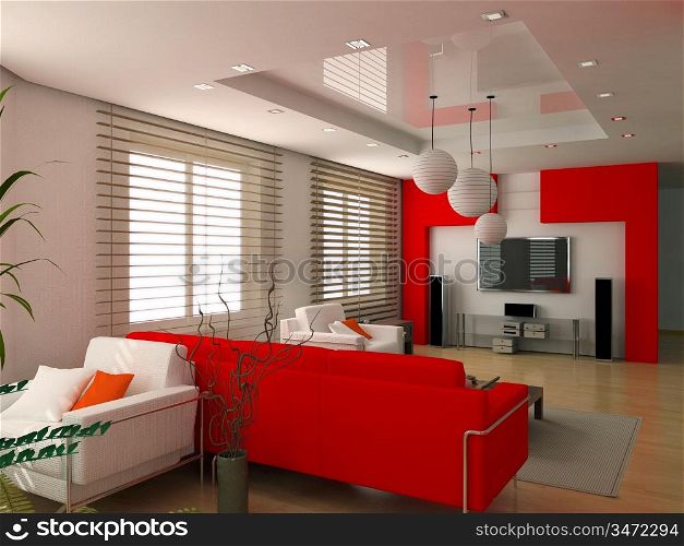 modern interior design (privat apartment 3d rendering)