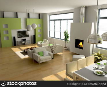 modern interior design (privat apartment 3d rendering)