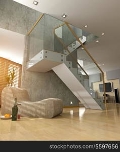 modern interior design (private apartment 3d rendering concept)