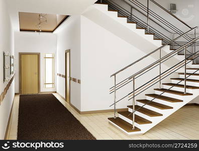 Modern interior of hall with stair 3d render