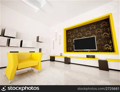 Modern interior of living room with LCD and armchair 3d render
