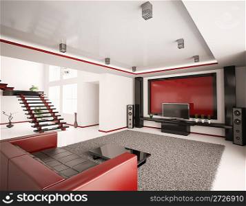 Modern interior of living room with stair 3d render