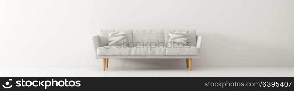 Modern interior of living room with white sofa panorama 3d rendering