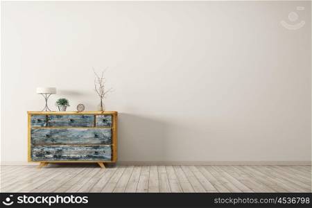 Modern interior of living room with wooden cabinet 3d rendering