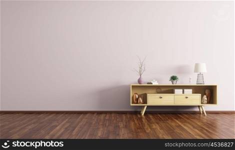 Modern interior of living room with wooden sideboard 3d rendering