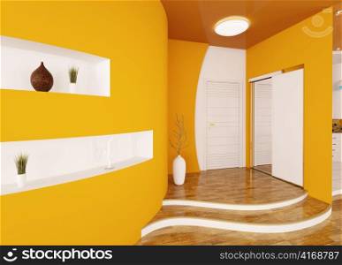 Modern interior of orange entrance hall 3d render