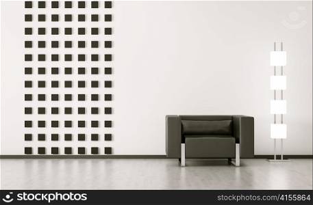 Modern interior of room with black armchair 3d render