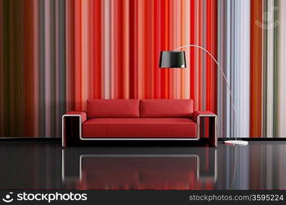 Modern interior of room with red sofa 3d render