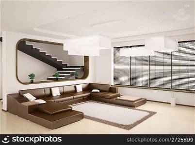 Modern interior of room with stairs 3d
