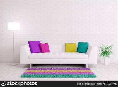 Modern interior of room with white sofa 3d render