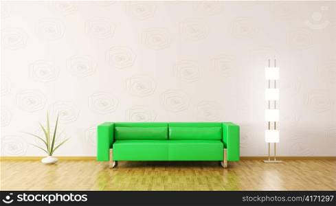 Modern interior of room with with green sofa 3d render
