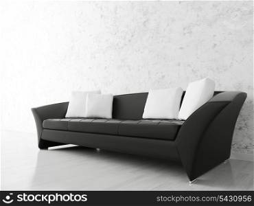 Modern interior with black sofa over the stucco wall