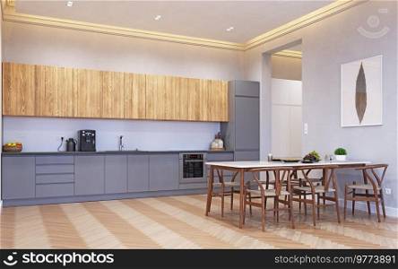 modern kitchen design. 3d interior rendering. modern kitchen interior