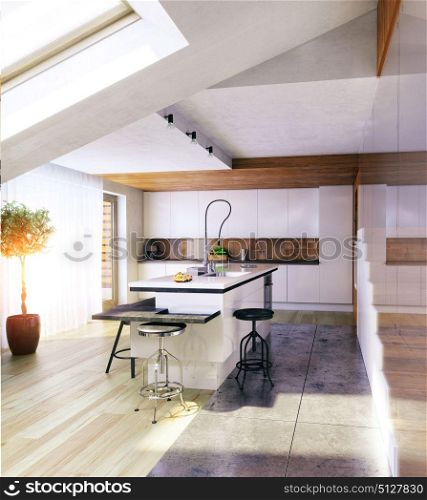 modern kitchen interior. 3D concept illustration