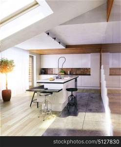 modern kitchen interior. 3D concept illustration