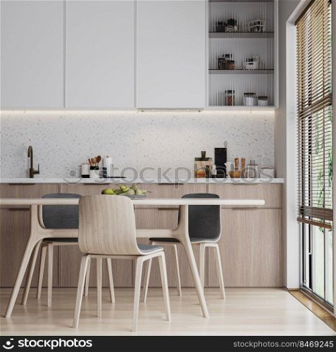 Modern kitchen interior, 3d rendering