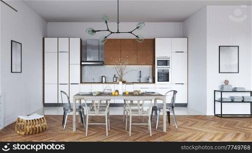 modern kitchen interior. 3d rendering concept design