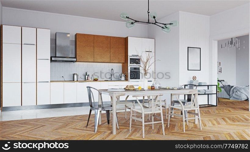 modern kitchen interior. 3d rendering concept design