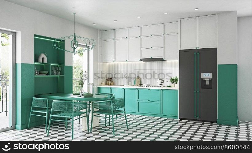 modern kitchen interior. 3d rendering design
