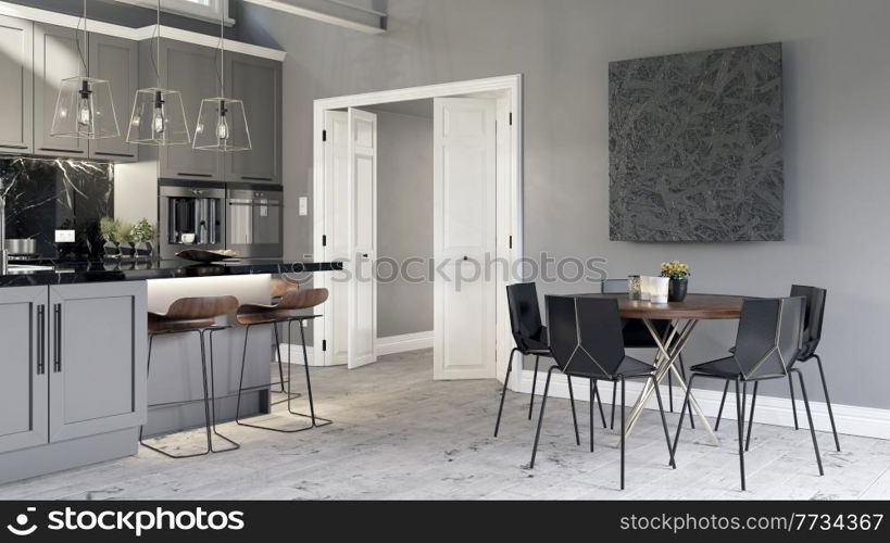 modern kitchen interior. 3d rendering design concept