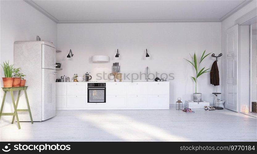 modern  kitchen interior design. 3d rendering concept