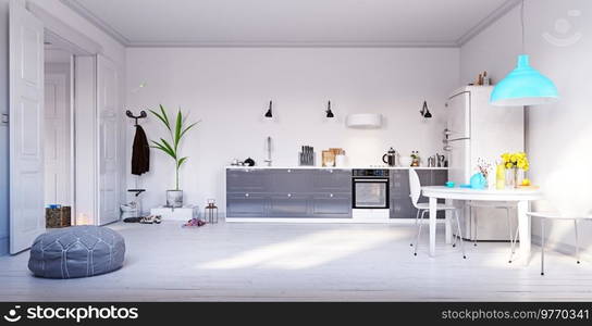 modern  kitchen interior design. 3d rendering concept