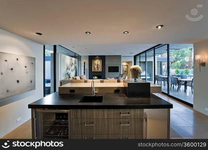 Modern kitchen with view of patio