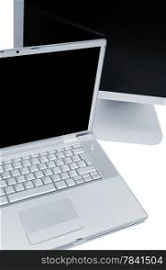 Modern laptop and the monitor on a white background