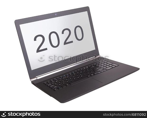 Modern laptop isolated on a white background - New Year - 2020