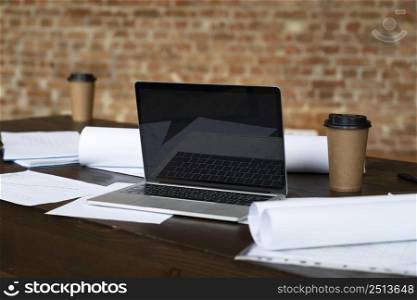 modern laptop laying desk