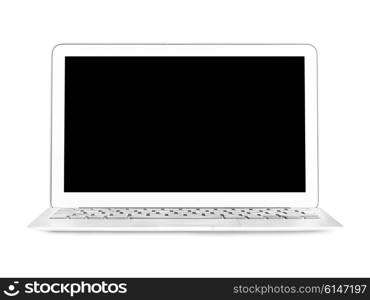 modern laptop on white. modern thin laptop with black screen isolated on white background