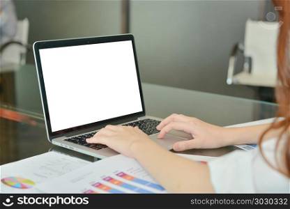 Modern Laptop With Blank Screen Pictures and business graphs