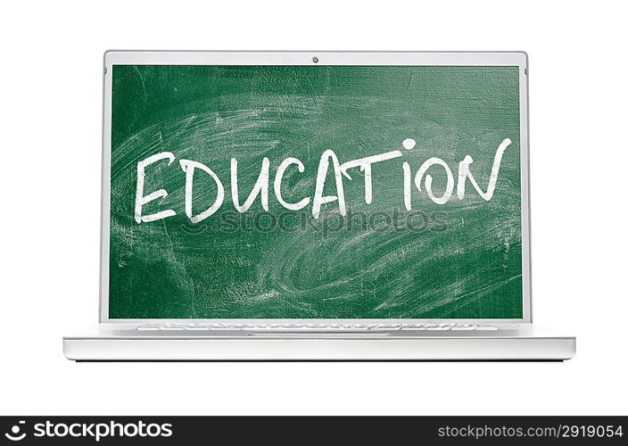 modern laptop with chalkboard on display, isolated on white background