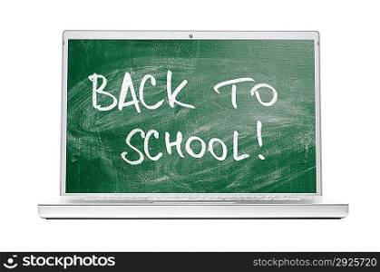 modern laptop with chalkboard on display, isolated on white background