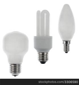Modern light bulbs isolated on white background.
