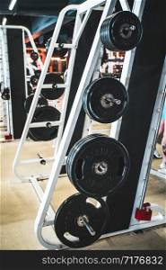 Modern light gym. Sports equipment in gym