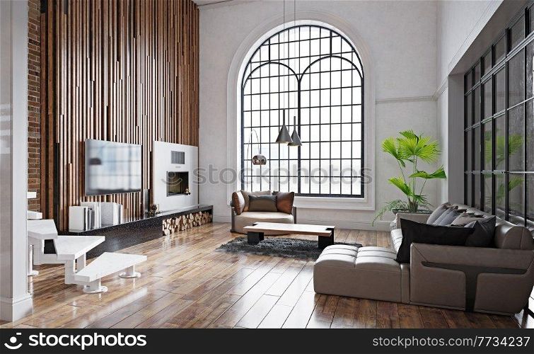 modern living interior. 3d design concept illustration