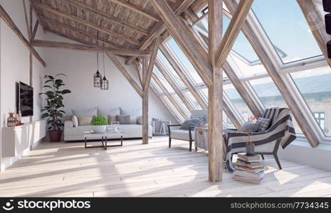 modern living interior design. 3d concept illustration