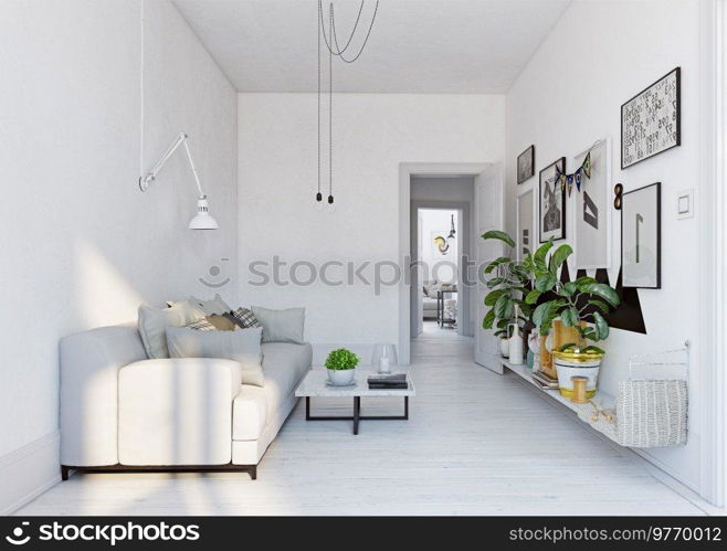 modern  living interior design. 3d rendering concept