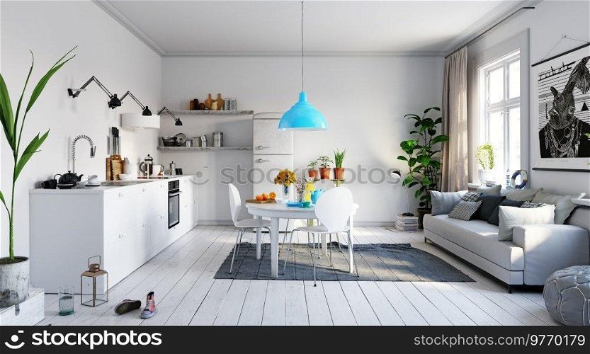 modern  living interior design. 3d rendering concept