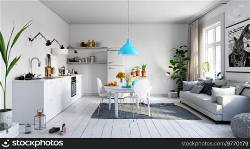 modern  living interior design. 3d rendering concept