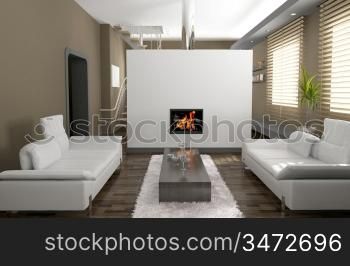 modern living room interior (3D rendering)