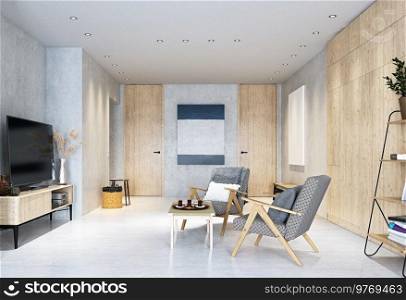 Modern living room interior. 3d rendering design concept