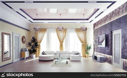 Modern living room interior design .3d concept