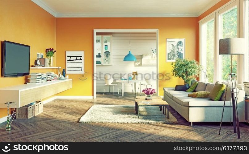 modern living room interior design. 3D rendering concept