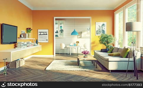 modern living room interior design. 3D rendering concept