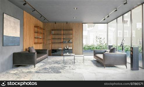 Modern Living room interior design, neutral color scheme. 3D concept rendering. Modern Living room interior design