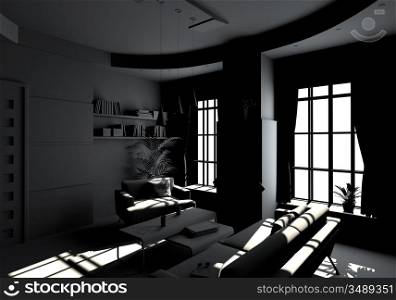 modern living room interior in BW style(3D rendering)