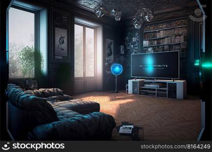 Modern living room interior metaverse style , interior room decoration style. Generative Ai